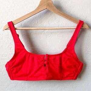 Xhileration Bright Red Button Front Bikini Top